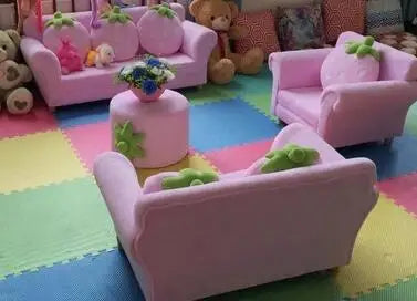 Strawberry Dream Children's Couch Set - Four Colors plush toy – – Pink Strawberry Set - with ottoman no rug – Image 26 | Plushie Produce