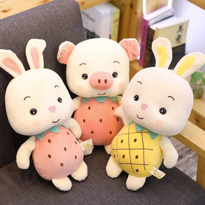 Stuffed Animal Pig & Rabbit in a Strawberry or Pineapple, 9-13"| 32-40 cm plush toy – – – Image 1 | Plushie Produce