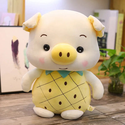 Stuffed Animal Pig & Rabbit in a Strawberry or Pineapple, 9-13"| 32-40 cm plush toy – – Pineapple Pig – Image 8 | Plushie Produce