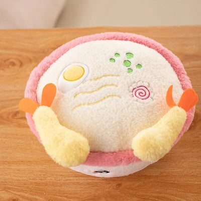 Large Plushie Cartoon Bowl of Ramen with Tempura Shrimp, 12" | 30 cm plush toy – – Pink – Image 2 | Plushie Produce