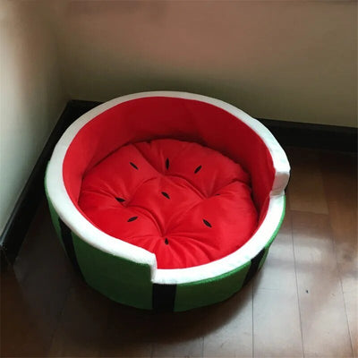 Plush Watermelon Pet Bed, for pets up to 15 lbs/6.8 kg plush toy – – – Image 1 | Plushie Produce