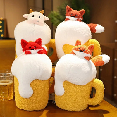 Plushie Beer Mug with a Cow or Fox, 15-23" | 38-50 cm plush toy – – – Image 1 | Plushie Produce