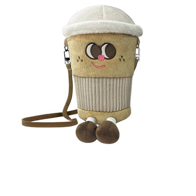 Plushie Coffee Cup Shoulder Bag, 8" | 20 cm plush toy – – Tan – Image 4 | Plushie Produce