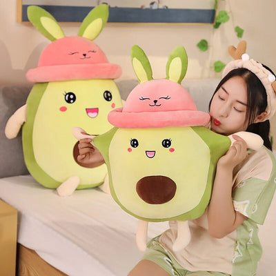 Plushie Jumbo Rabbit Avocado with Pink Hat, 31" | 80 cm plush toy – – – Image 3 | Plushie Produce