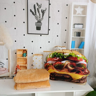 Realistic Hamburger Pillow Plushie with Blanket plush toy – – Bacon burger with blanket – Image 3 | Plushie Produce
