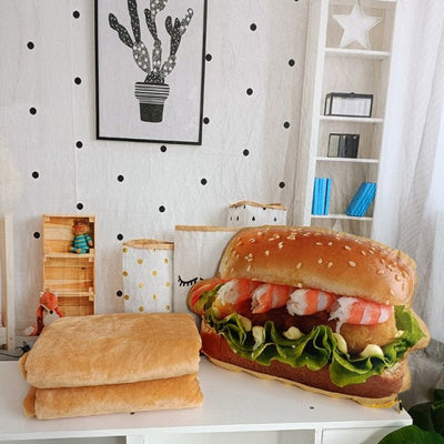 Realistic Hamburger Pillow Plushie with Blanket plush toy – – Shrimp burger with blanket – Image 13 | Plushie Produce